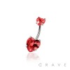 DOUBLE CZ HEART PRONG SET CZ 316L SURGICAL STEEL NON DANGLE BELLY RING
